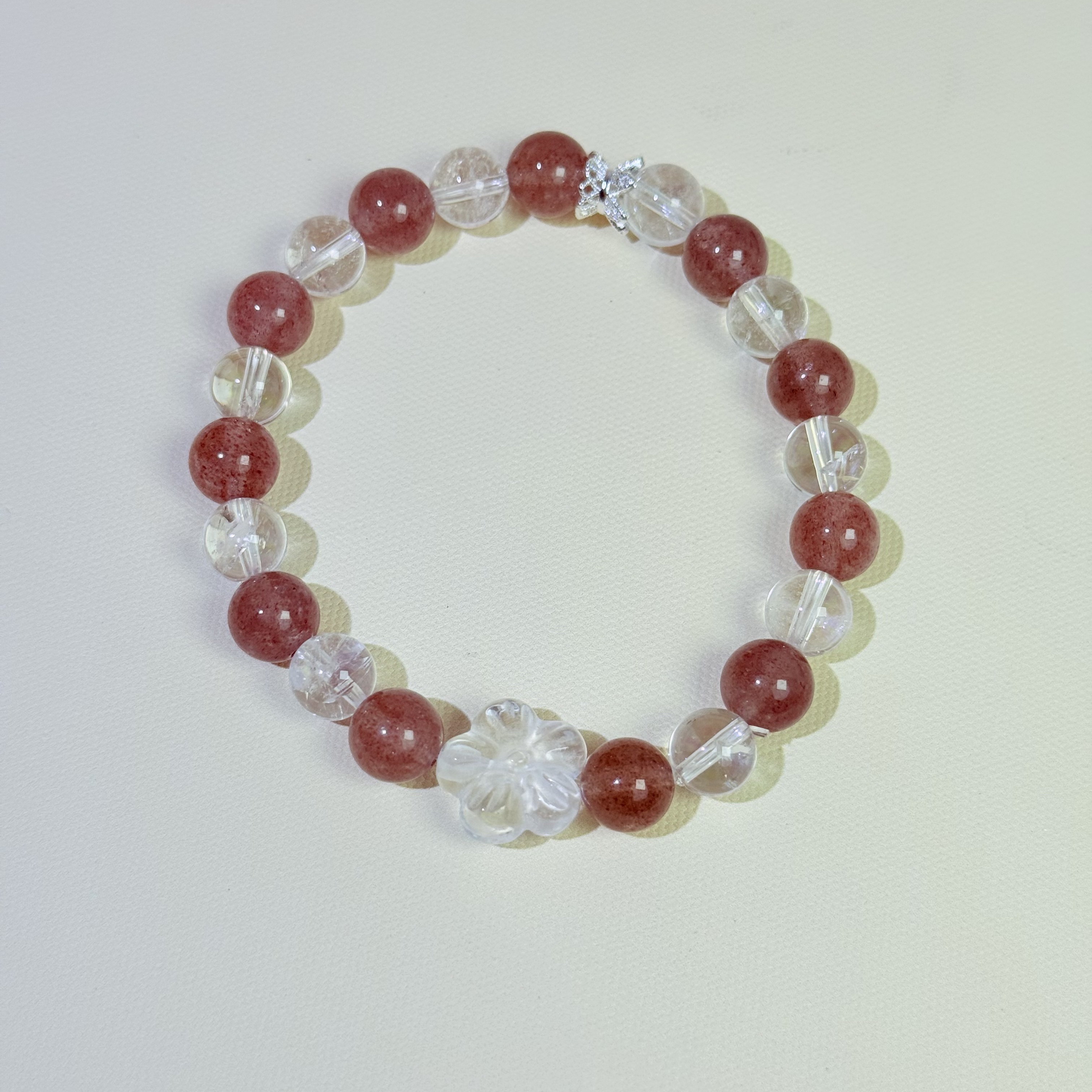 【345 草莓桃桃】草莓晶白水晶花花8-9mm手串面小仙多样性发其一