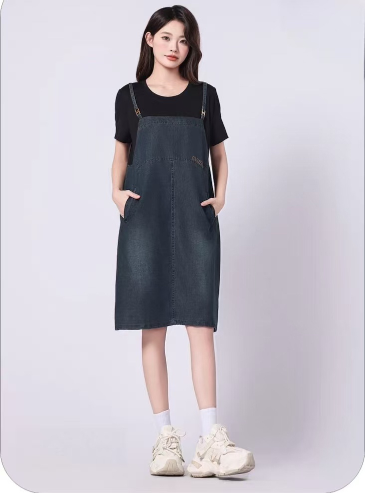 连衣裙夏季环保棉泡泡纱连衣裙显瘦针织复古牛仔裙宽松休闲