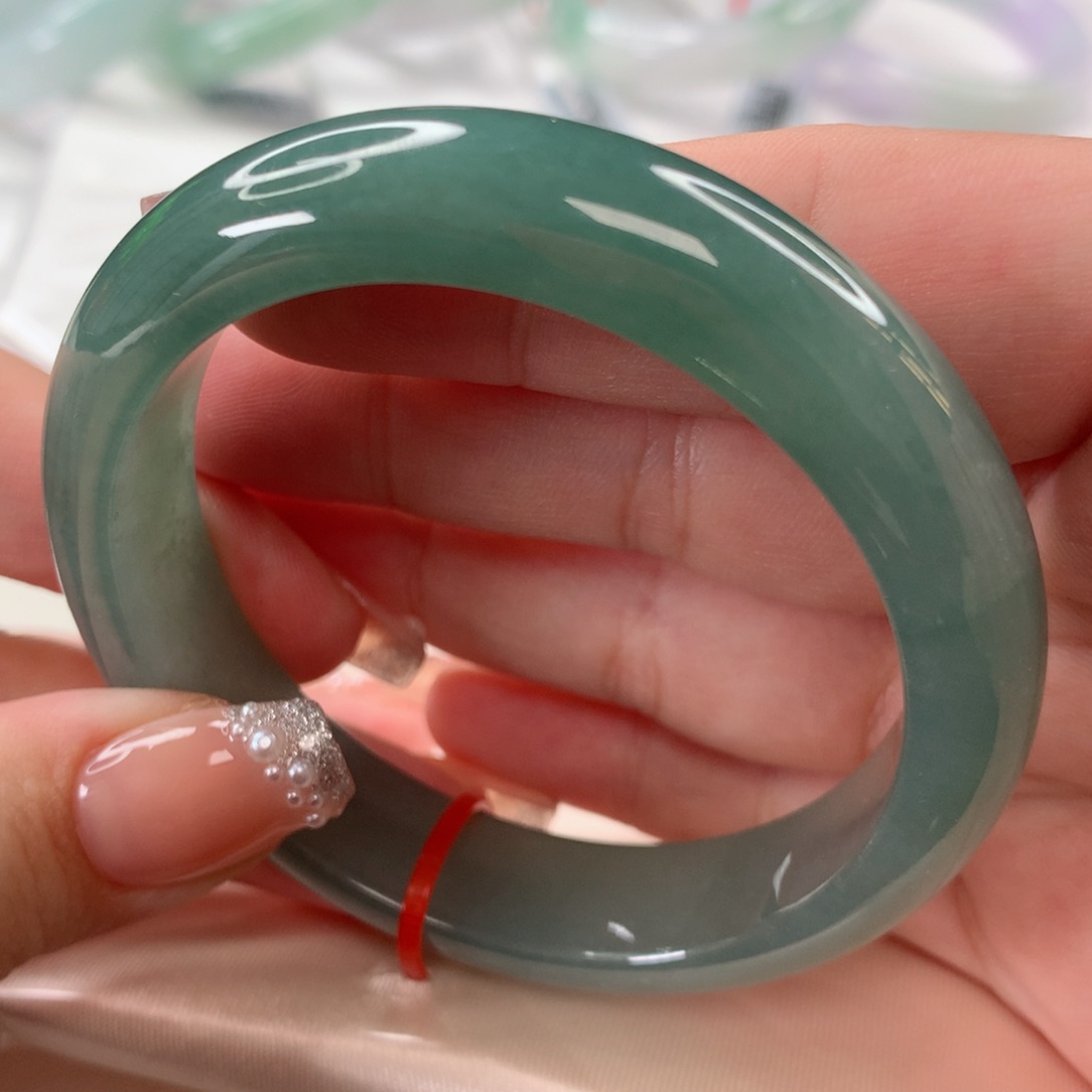 翡翠手镯未镶嵌54.1圈口冰胶老油青