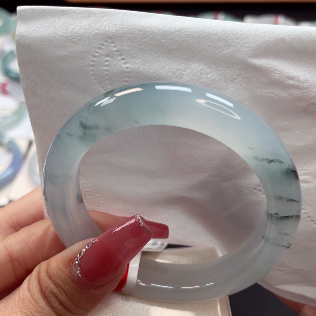 【闪购商品】翡翠手镯未镶嵌高冰透亮国风水墨花冰乌鸡56圈5号