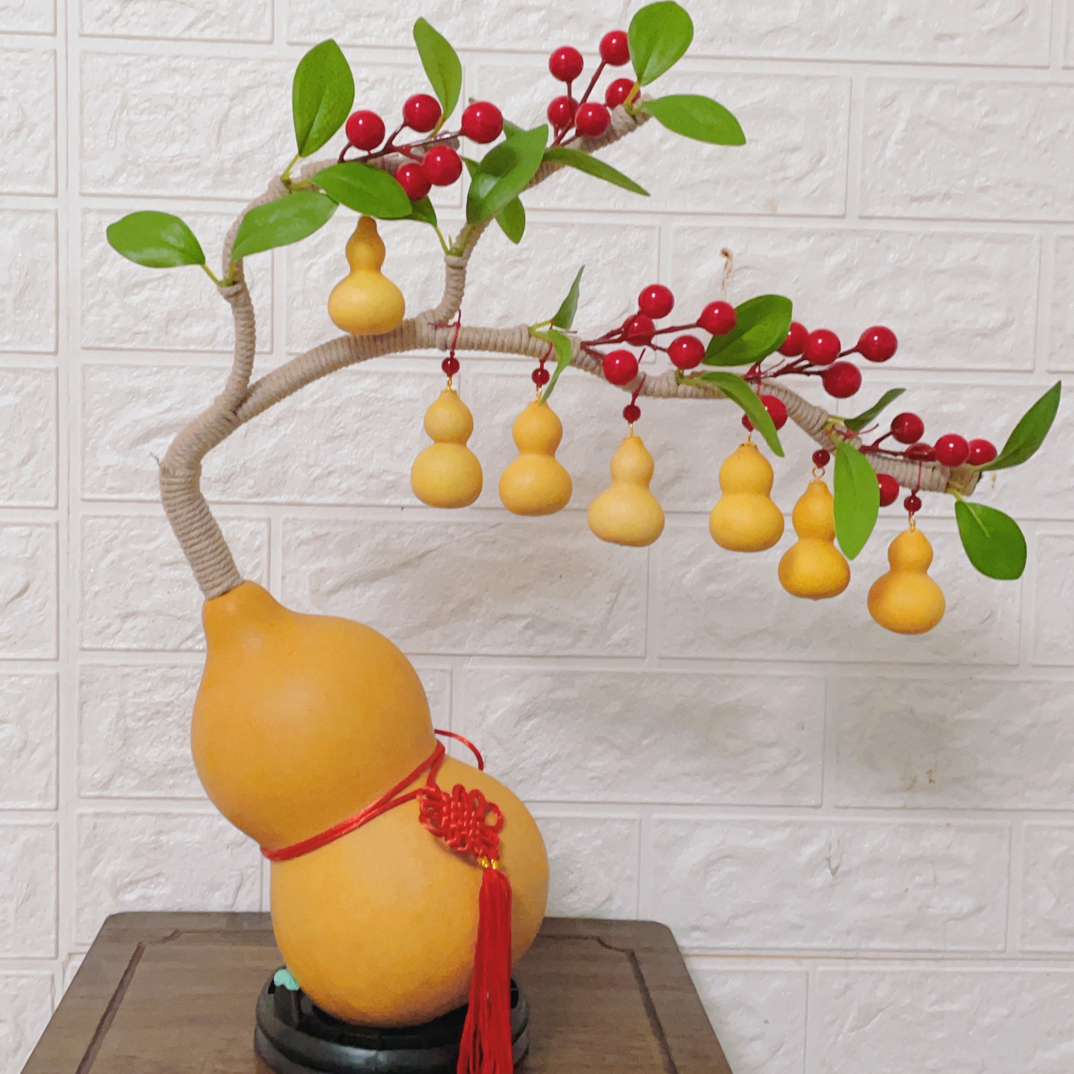 适合玄关窗台茶台架桌面装饰天然葫芦娃一根藤上七个娃葫芦摆件