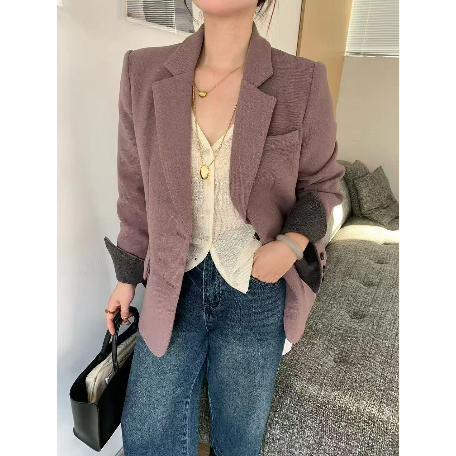 Miss na 7810 韩系羊毛尼质感西装外套