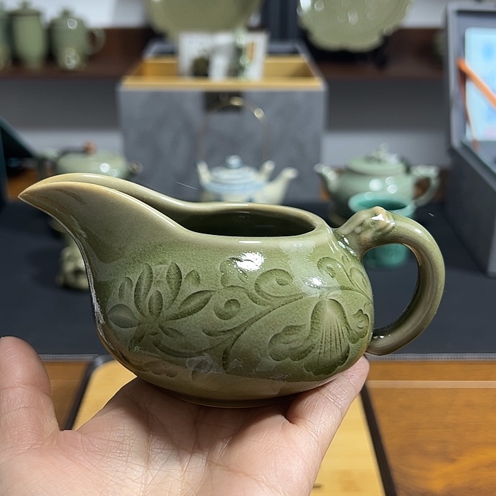 耀州窑青釉莲花公道微微瑕1只