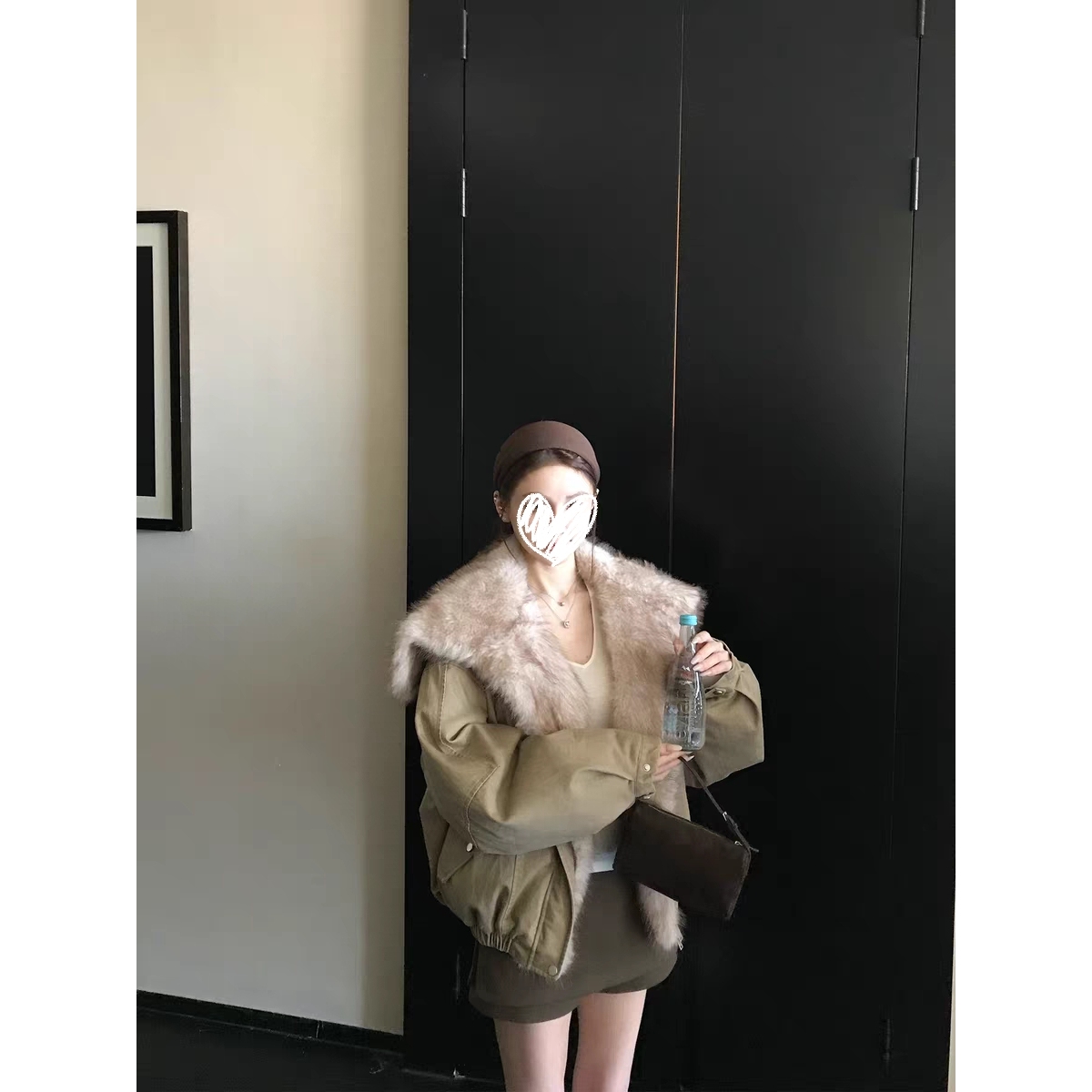 暖炉派克 蓬感毛毛翻领石墨酵洗外套冬季加厚保暖复古短外套女
