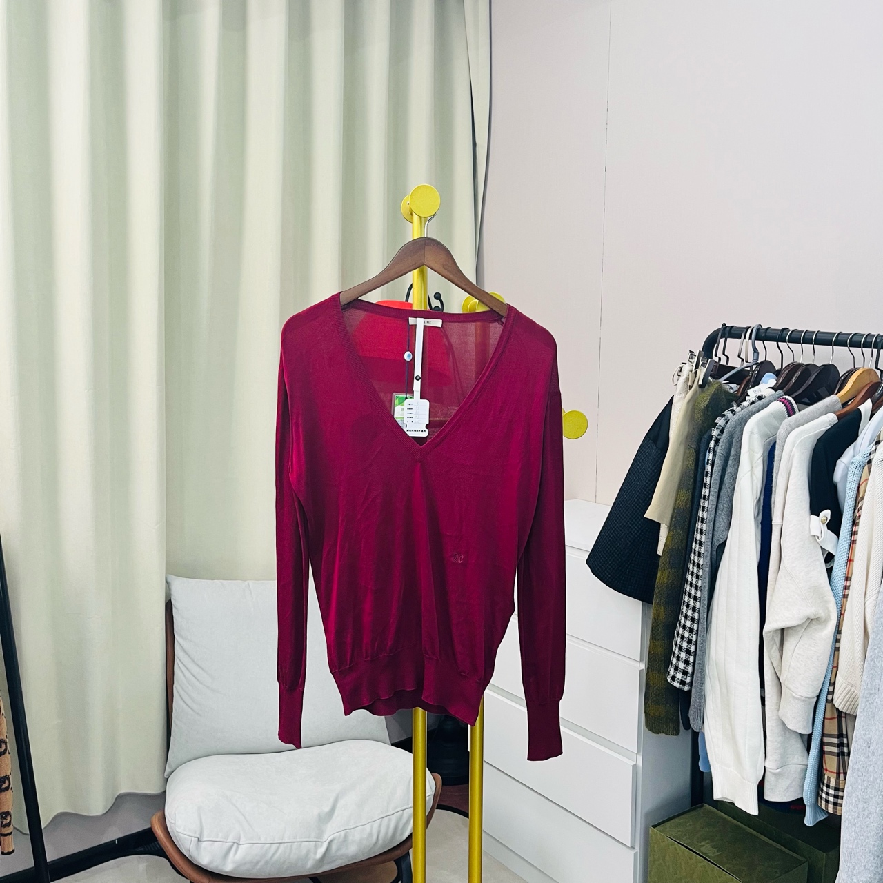 99新 Celine/思琳  酒红色长袖 S码 