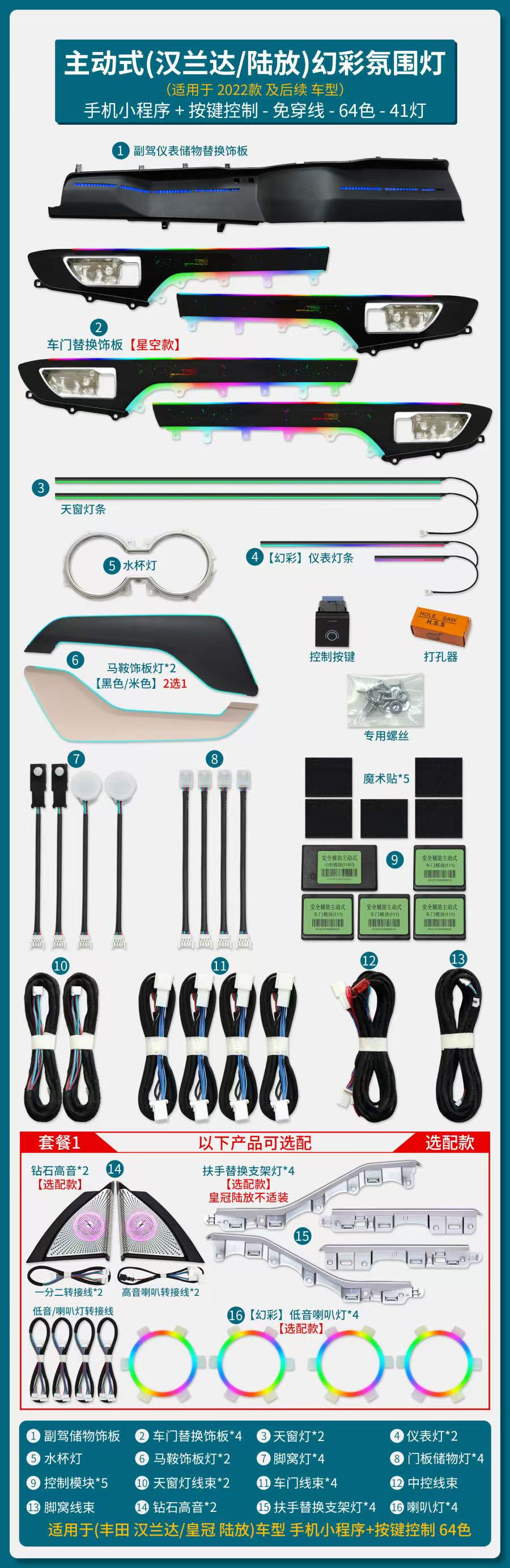 x 22-25款丰田汉兰达/陆放专车专用幻彩氛围灯