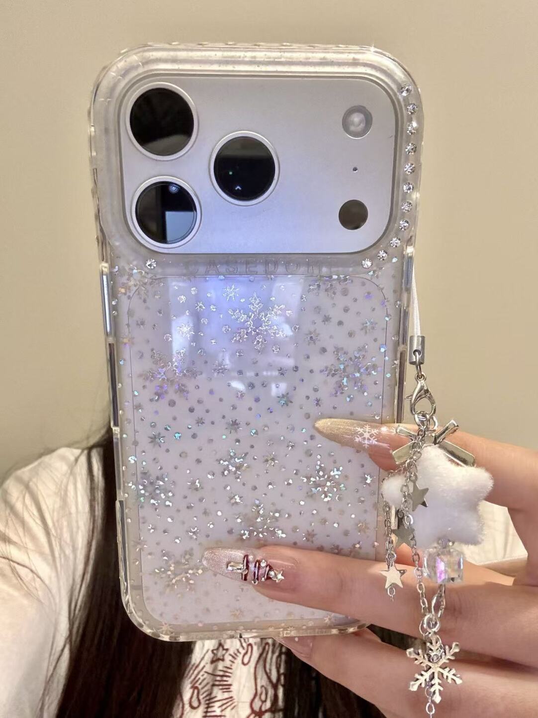 轻奢风点钻雪花适用iphone17promax苹果16手机壳15鎏金14少女13套