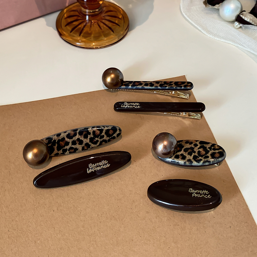 韩系豹纹发夹鸭嘴夹对夹一字夹气质高级感复古碎发侧边夹秋冬发卡