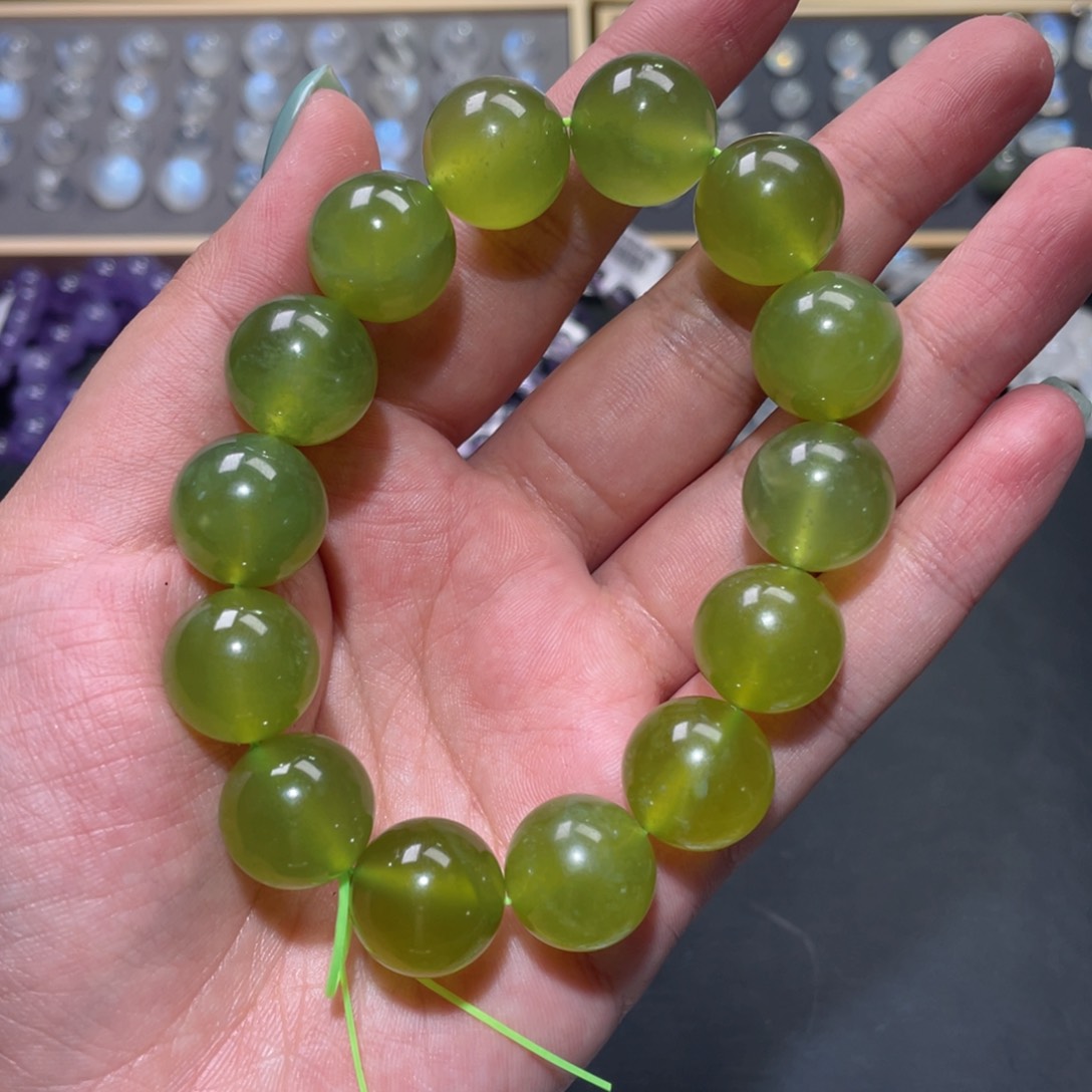埃***梦未镶嵌岫玉手链青提奶盖手链15.6mm