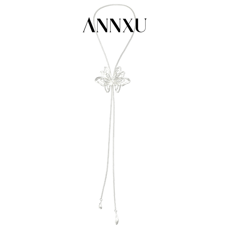 ANNXU 铜合金项链  蝶迹系列蝶迹抽拉项链线条拉丝蝴蝶