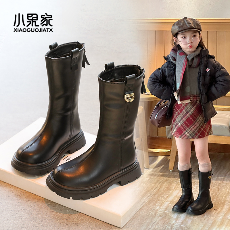 女童靴子秋冬款长筒靴儿童长靴2025新款冬季加绒小女孩走秀高筒靴