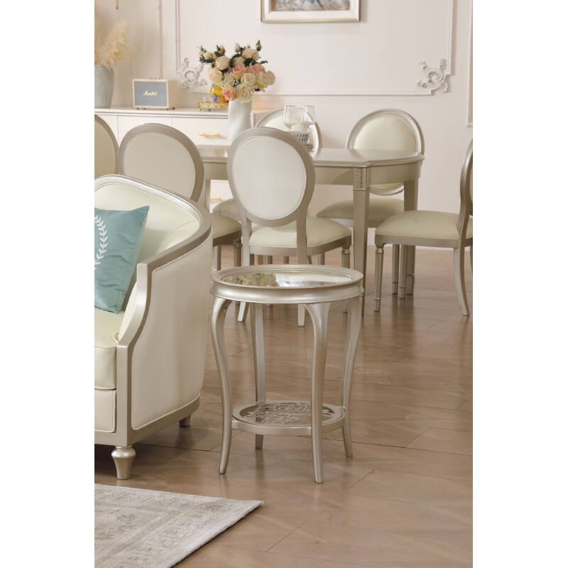 美式轻奢边几法式欧式茶几实木圆几床头边几圆形茶几金属