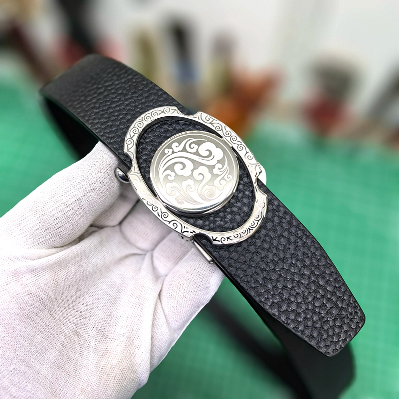 A08（外穿无牙自动扣不锈钢）男士真牛皮皮带真皮百搭商务 潮流腰带