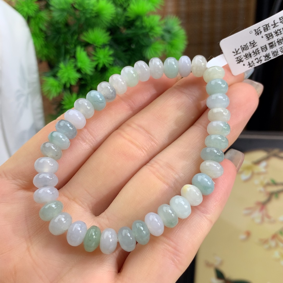 翡翠手链未镶嵌冰胶马卡龙鼓珠手链卡7.5m m