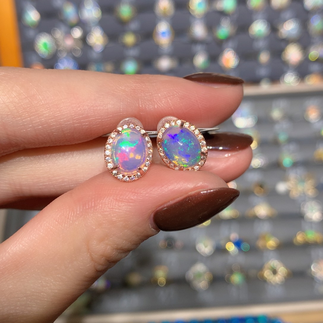 银S925镶嵌欧泊耳钉t