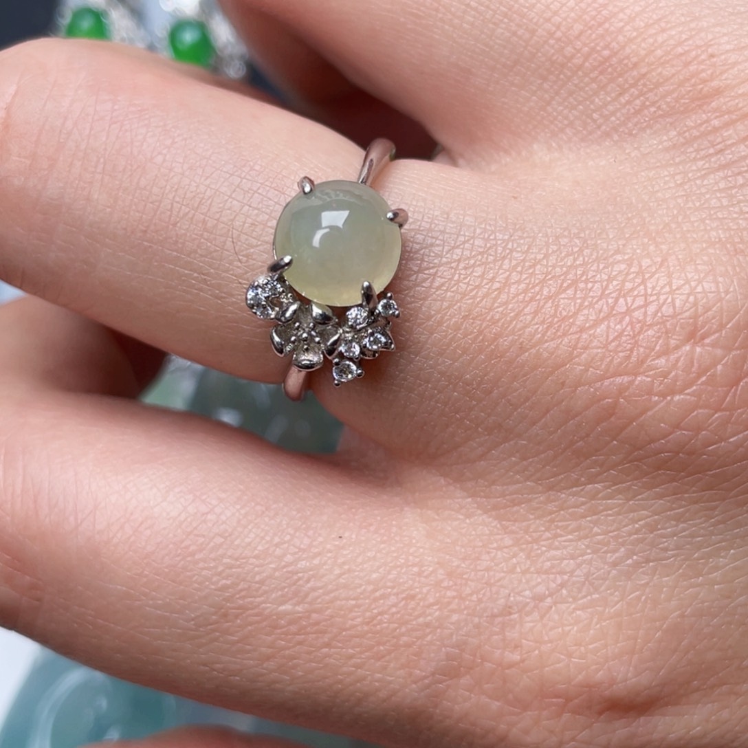 翡翠戒指银S925镶嵌戒指