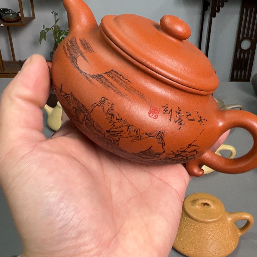 茶壶紫砂大红泥全手仿古