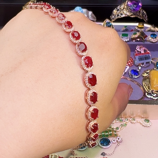 手链银S925镶嵌红宝石