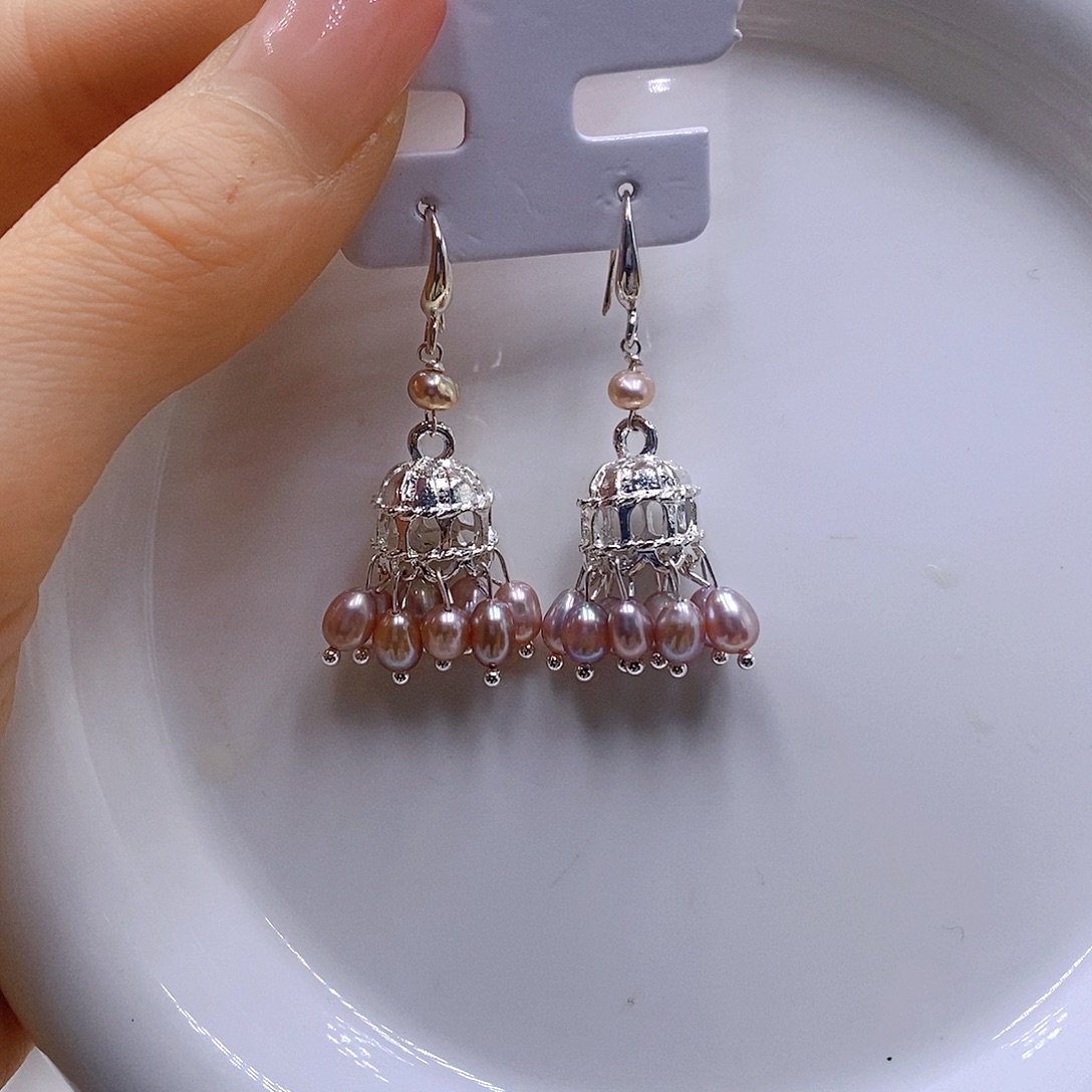 银S925镶嵌淡水珍珠耳饰