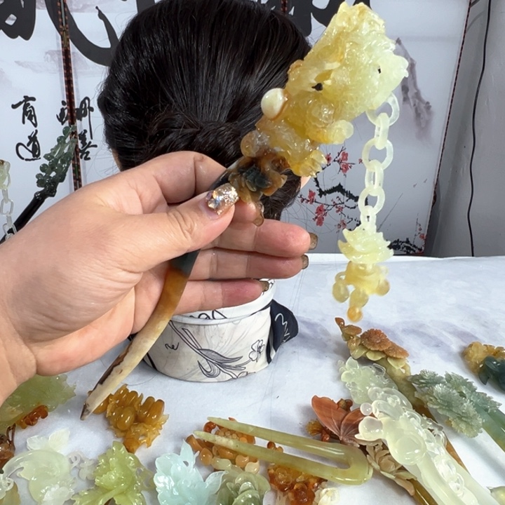 定制蛇纹石玉焱*毛货发饰