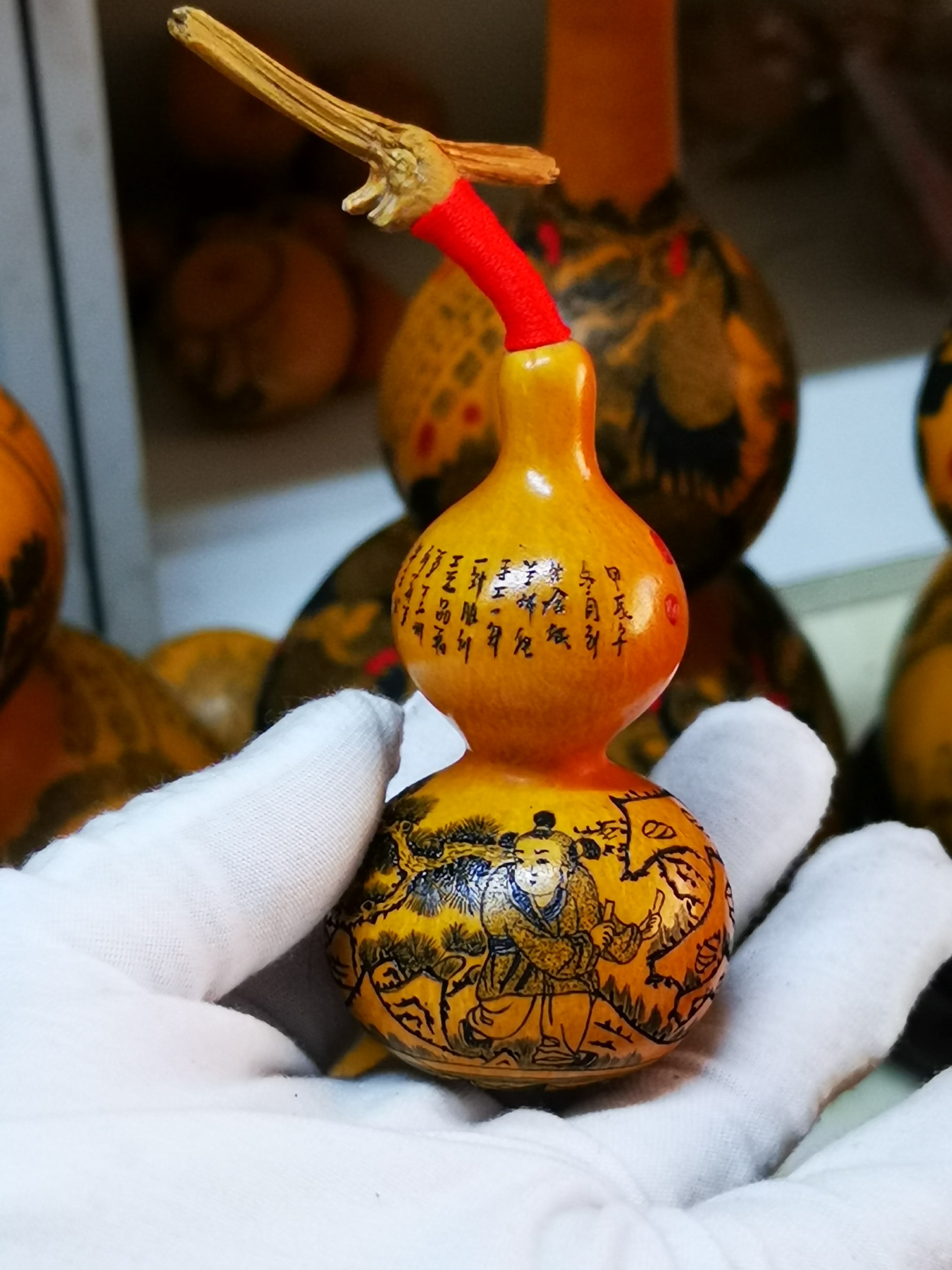 雅青阁葫芦手工针刺微雕墨刻小八宝手捻葫芦婴戏图文玩把玩葫芦