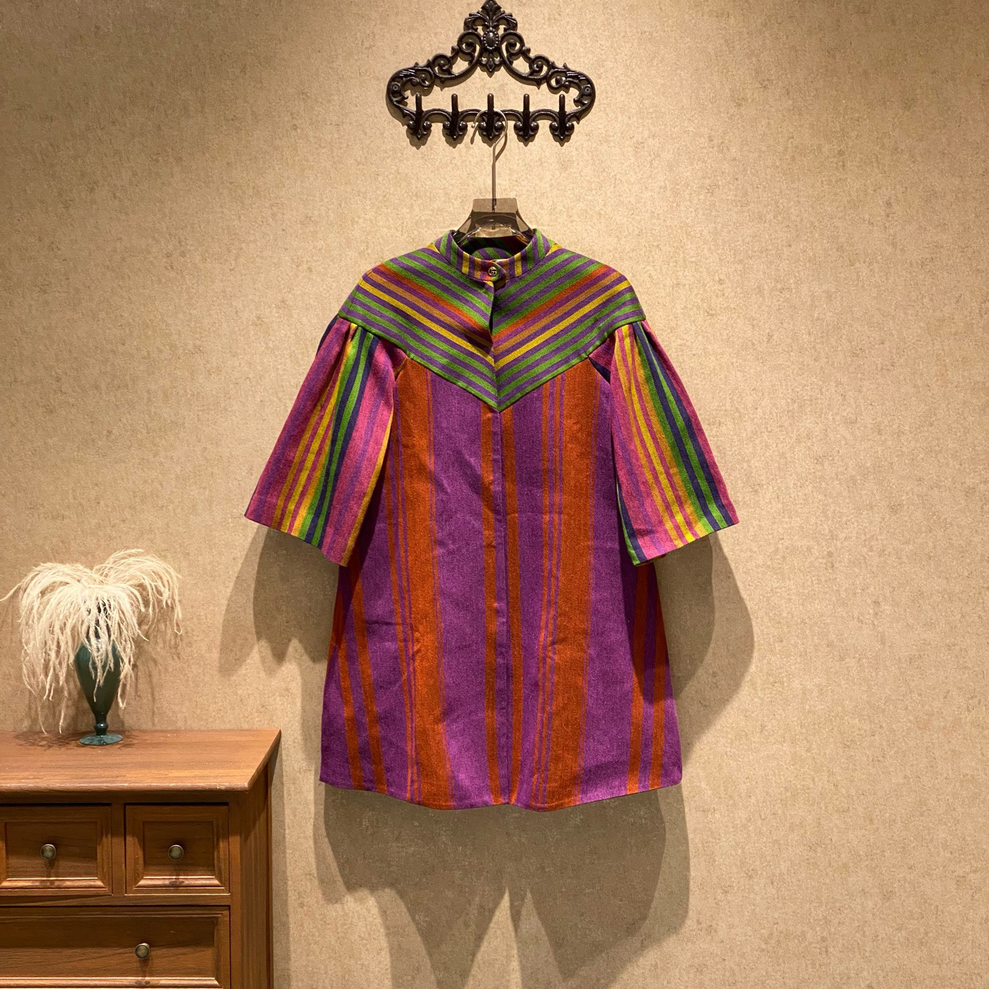 未使用 GUCCI/古驰 彩色条纹立领风衣/12码/全新原吊/JM40621