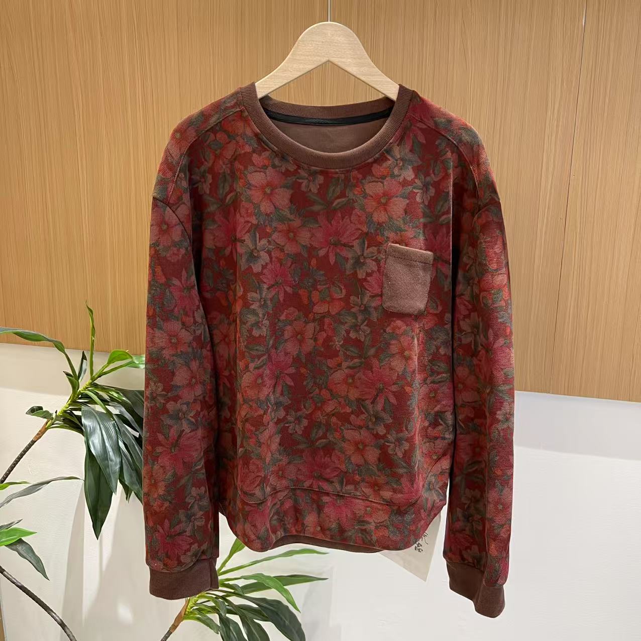 16588新款春秋复古休闲减龄印花洋气长袖卫衣