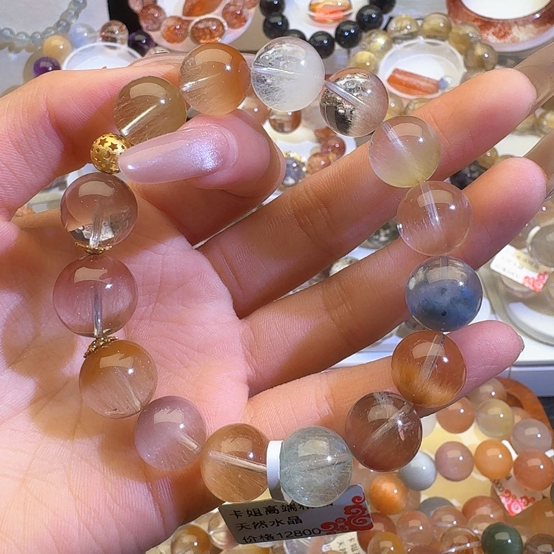 水晶手链18K金镶嵌天然巴西兔毛手串2