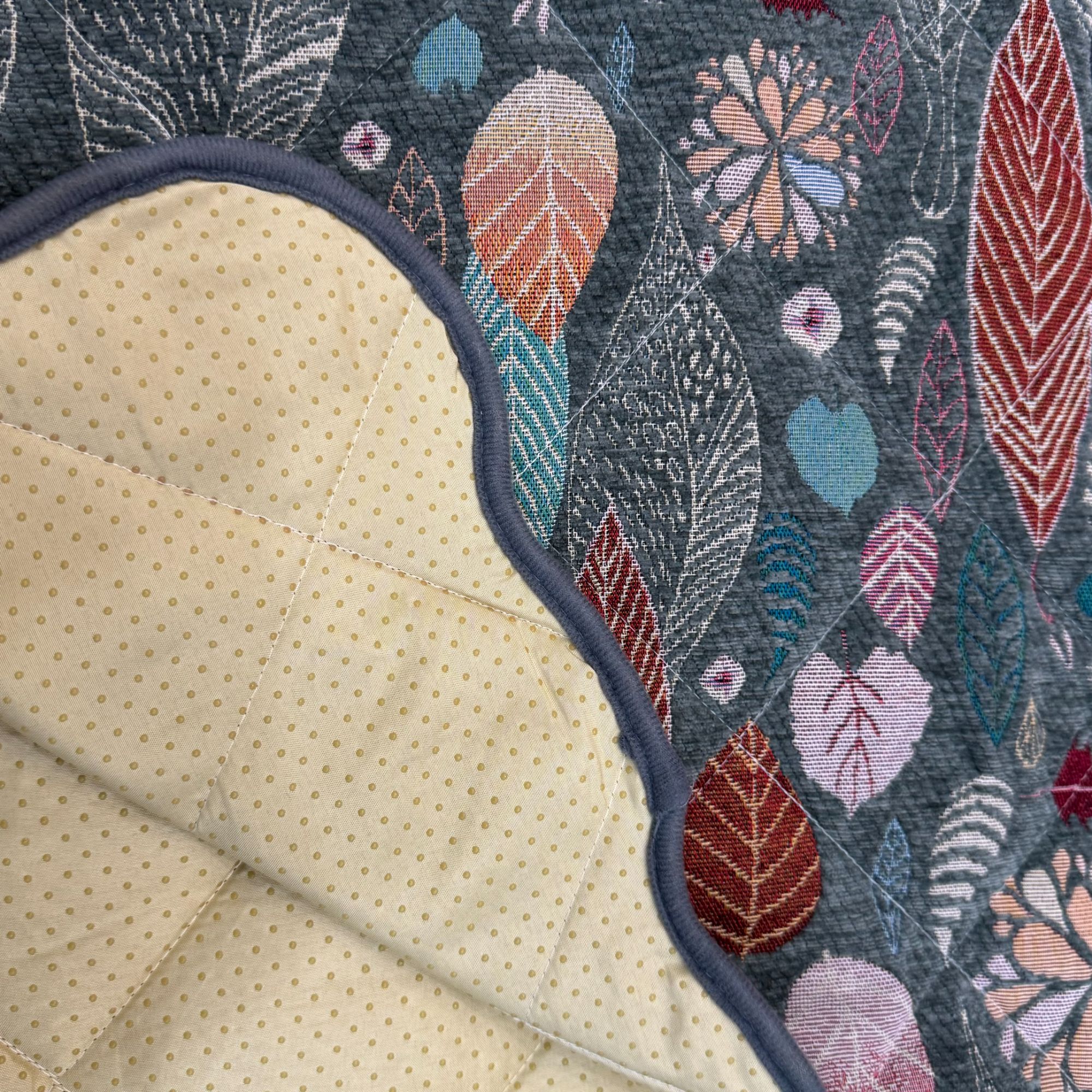 灰绿色树叶花反面防滑颗粒带绑带椅子垫飘窗垫尺寸约50*160