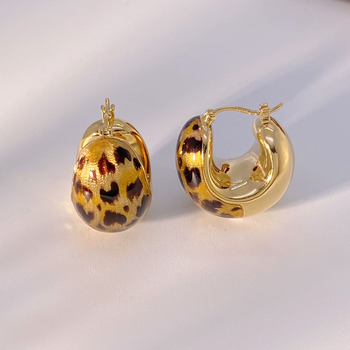 18K金进口松果豹纹耳环复古欧美小众轻奢设计师时尚气质