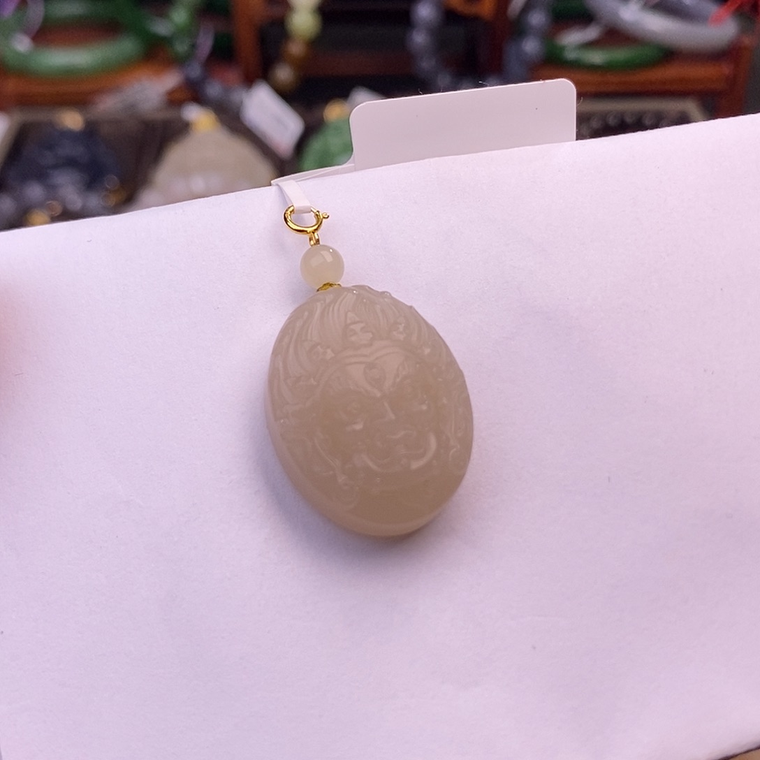 和田玉清货价浓藕粉金镶大黑天未镶嵌