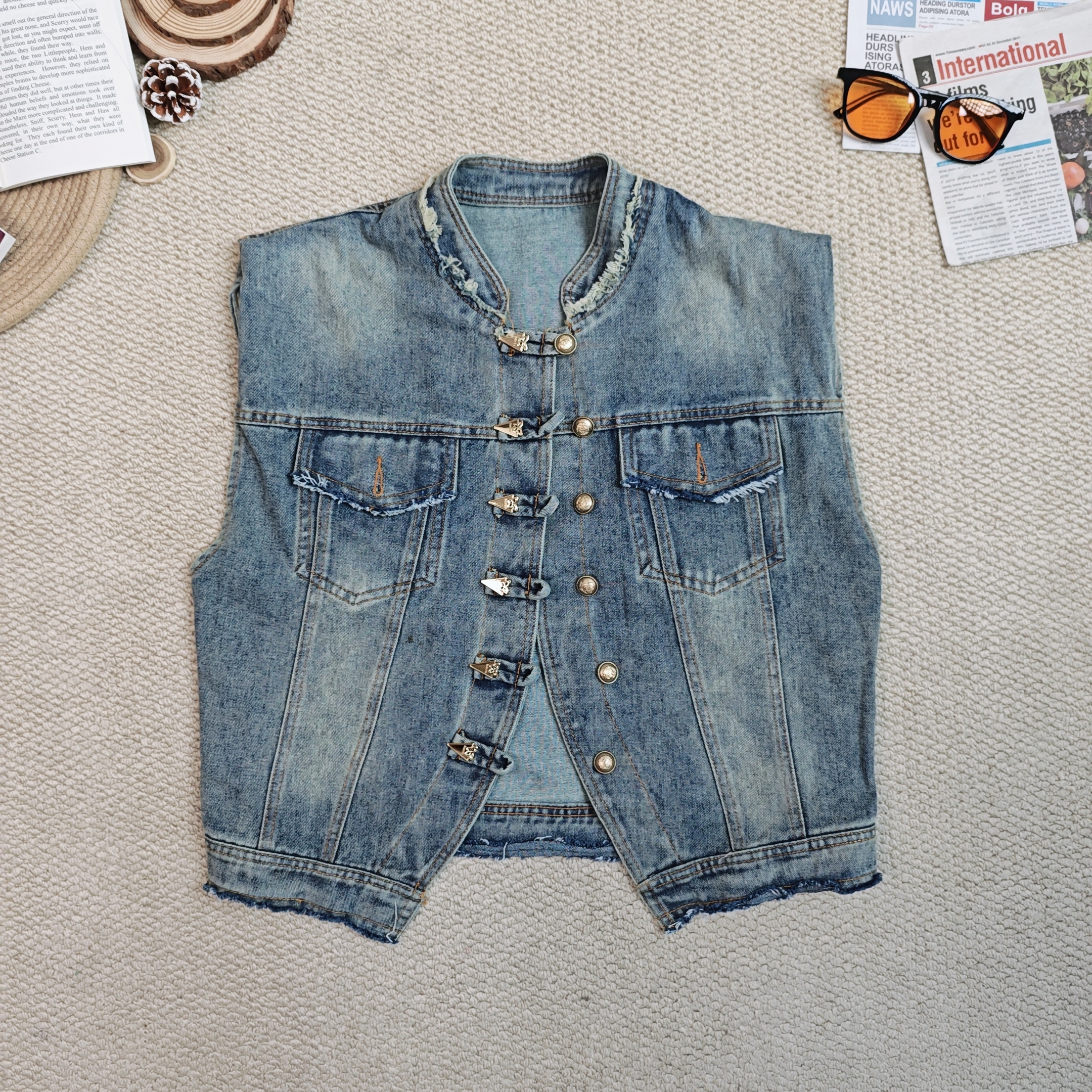 2025春季新款休闲百搭宽松纯色牛仔马甲外套0630