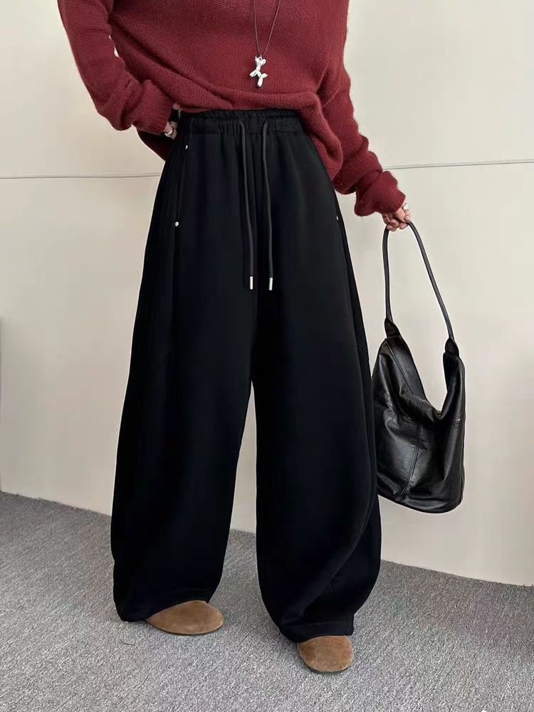 胖妹妹女装窄版弯刀裤加厚抽绳款时尚百搭休闲裤8823