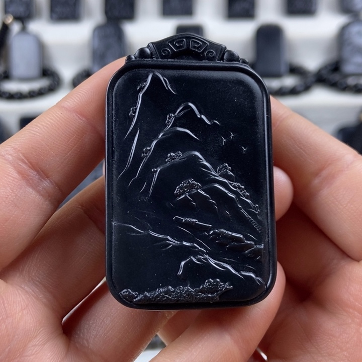 和田玉（墨玉）未镶嵌颈饰山水牌福利包容