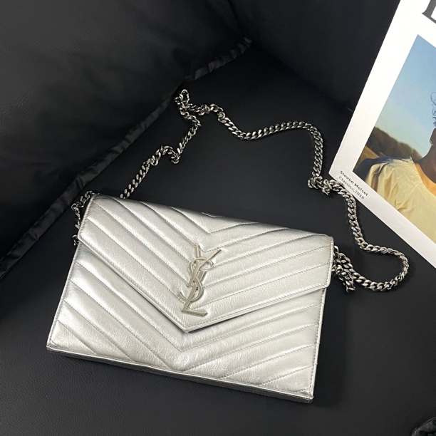 95新 YSL/圣罗兰 圣罗兰银色信封中号
