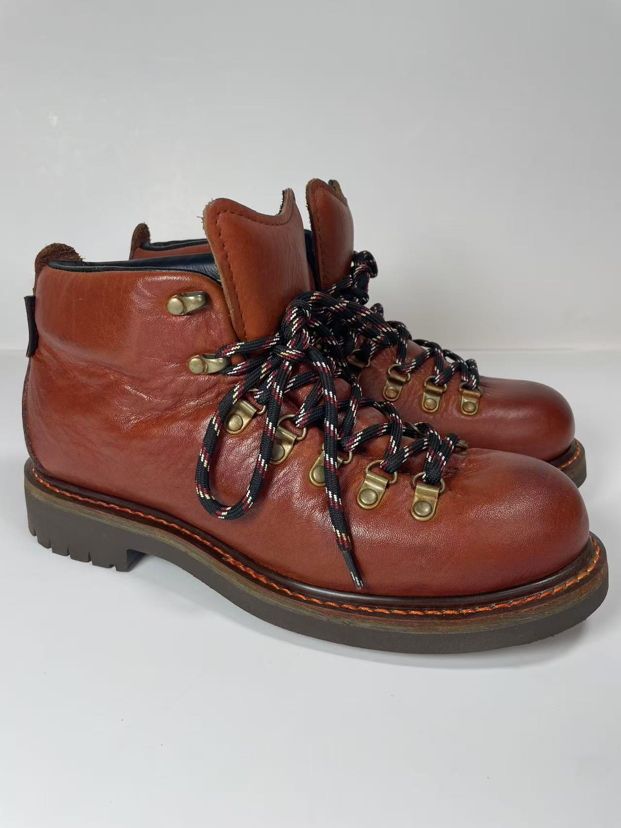 棕色保暖棉鞋马丁靴工装靴冬季干净感固特异男鞋高帮鞋男士工装鞋