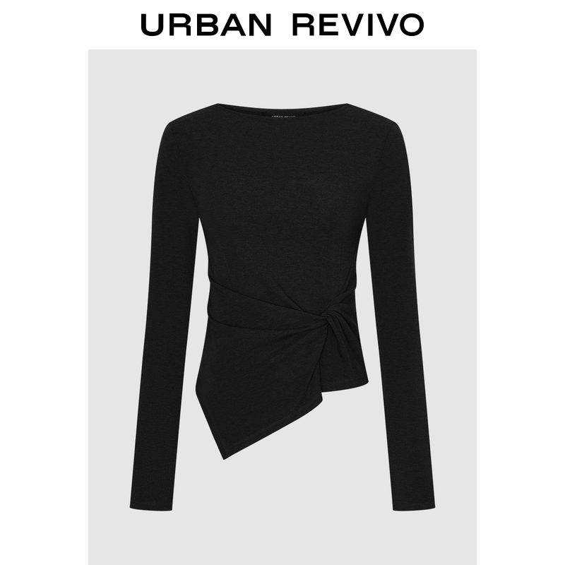 UR2025冬季新款女装简约气质不规则扭结长袖T恤UWM450213