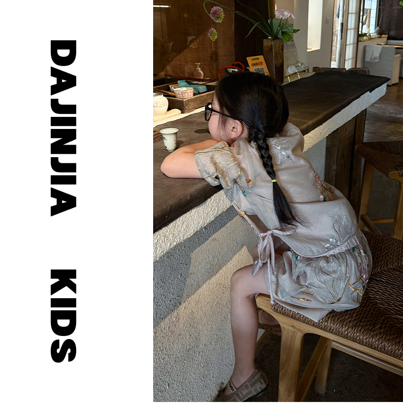 大金定制新中式藕色国风上衣短裤套装复古国潮刺绣甜美唐装两件套