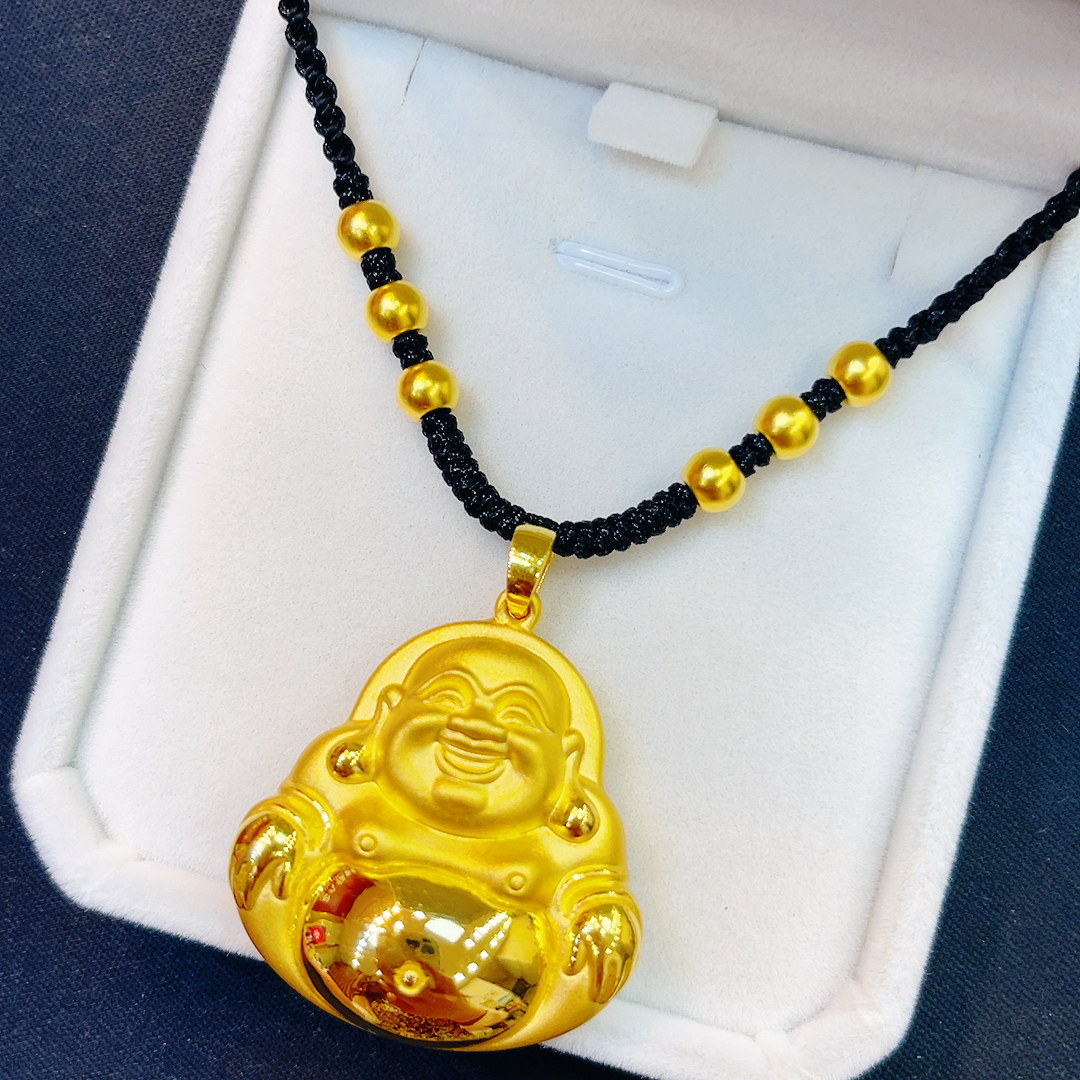 足金999黄金金佛吊坠编绳项链