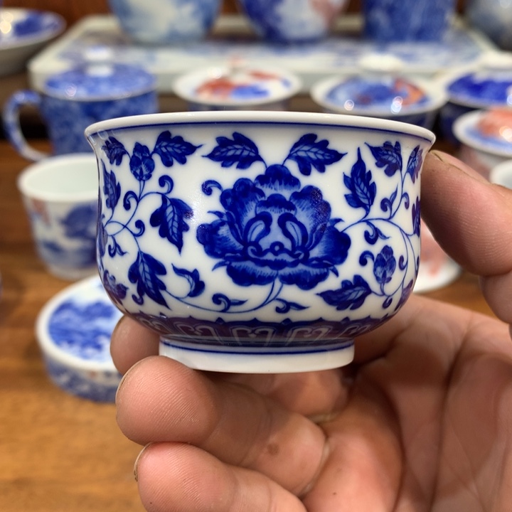 柴窑青花山茶花主人杯