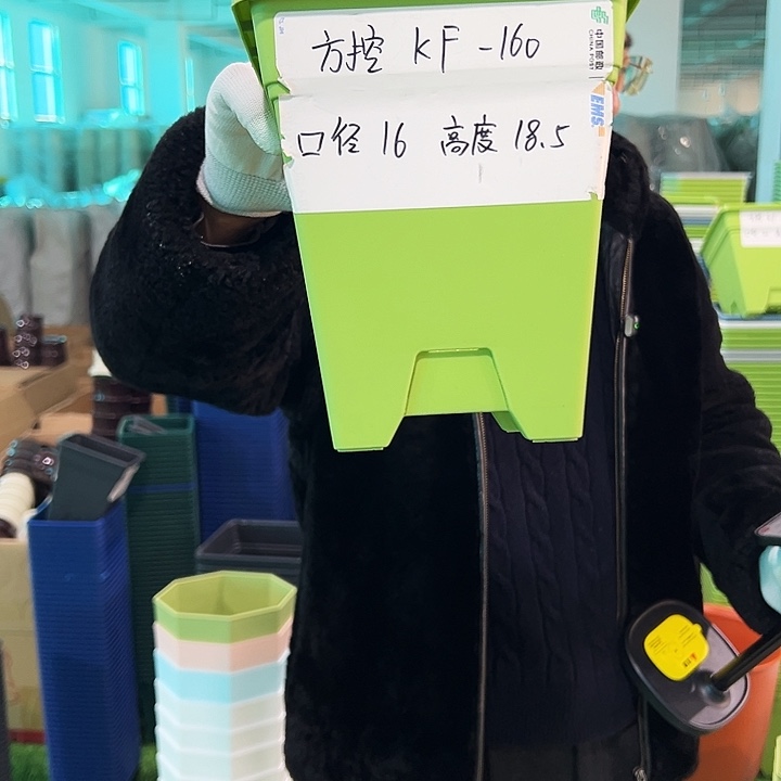 正品方盆口16高18果绿5只无托