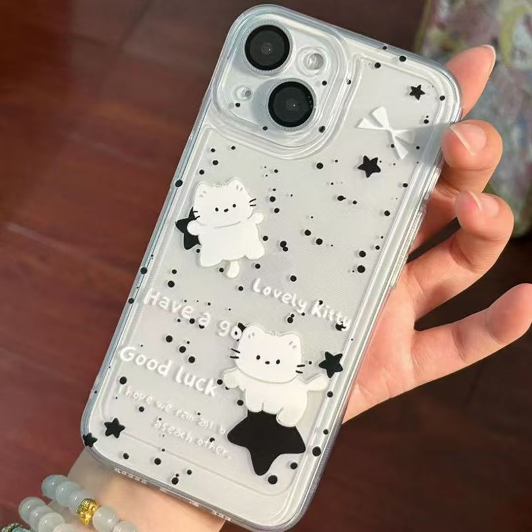 星星猫咪适用苹果16手机壳iPhone15透明14防摔13可爱12软壳保护套