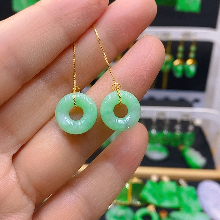 翡翠耳饰银S925镶嵌耳坠