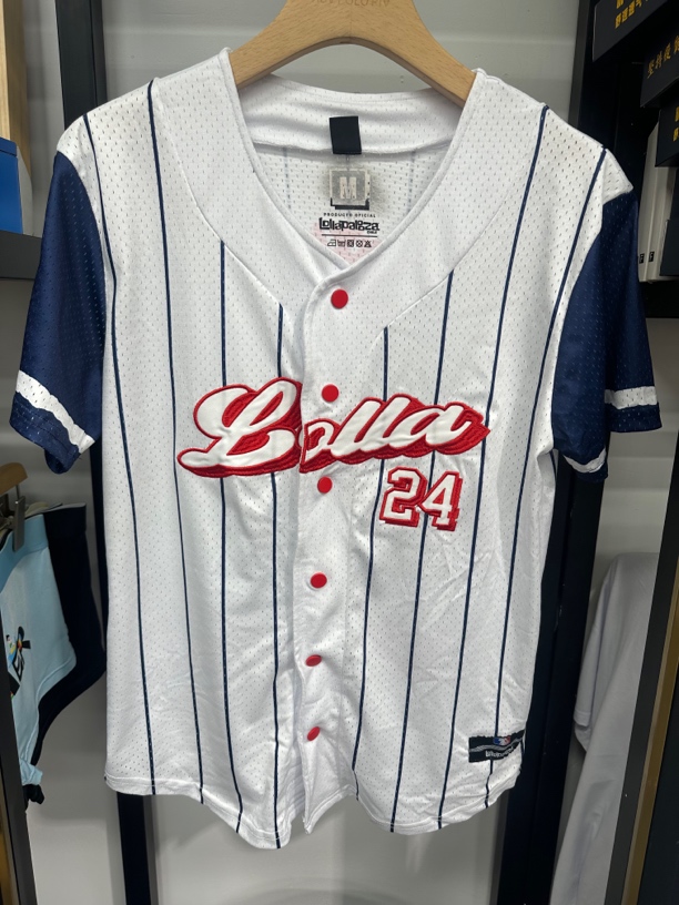 短款夏季美式篮白色条纹刺绣网孔棒球开衫运动半袖