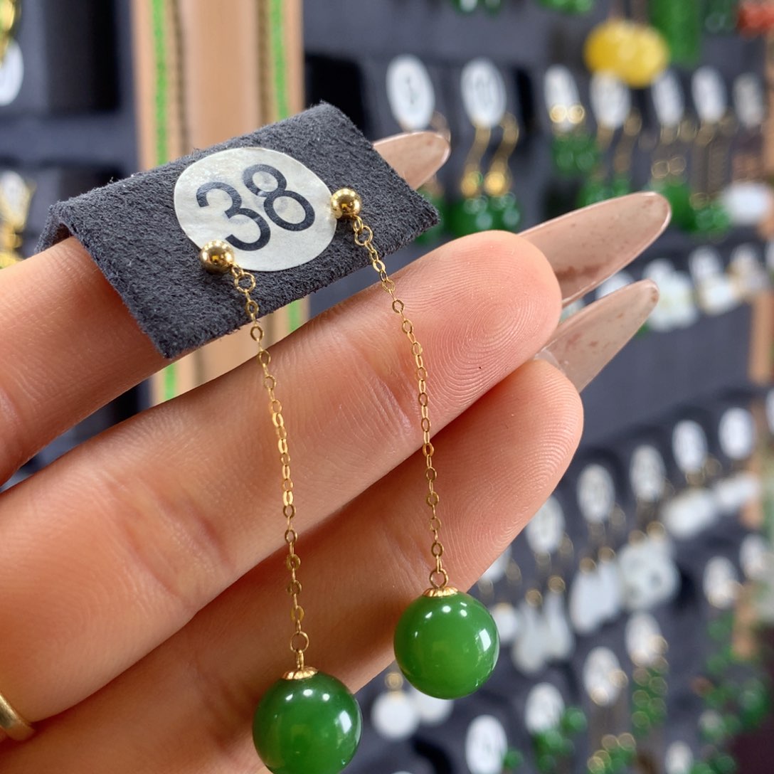 和田玉耳饰18K金镶嵌