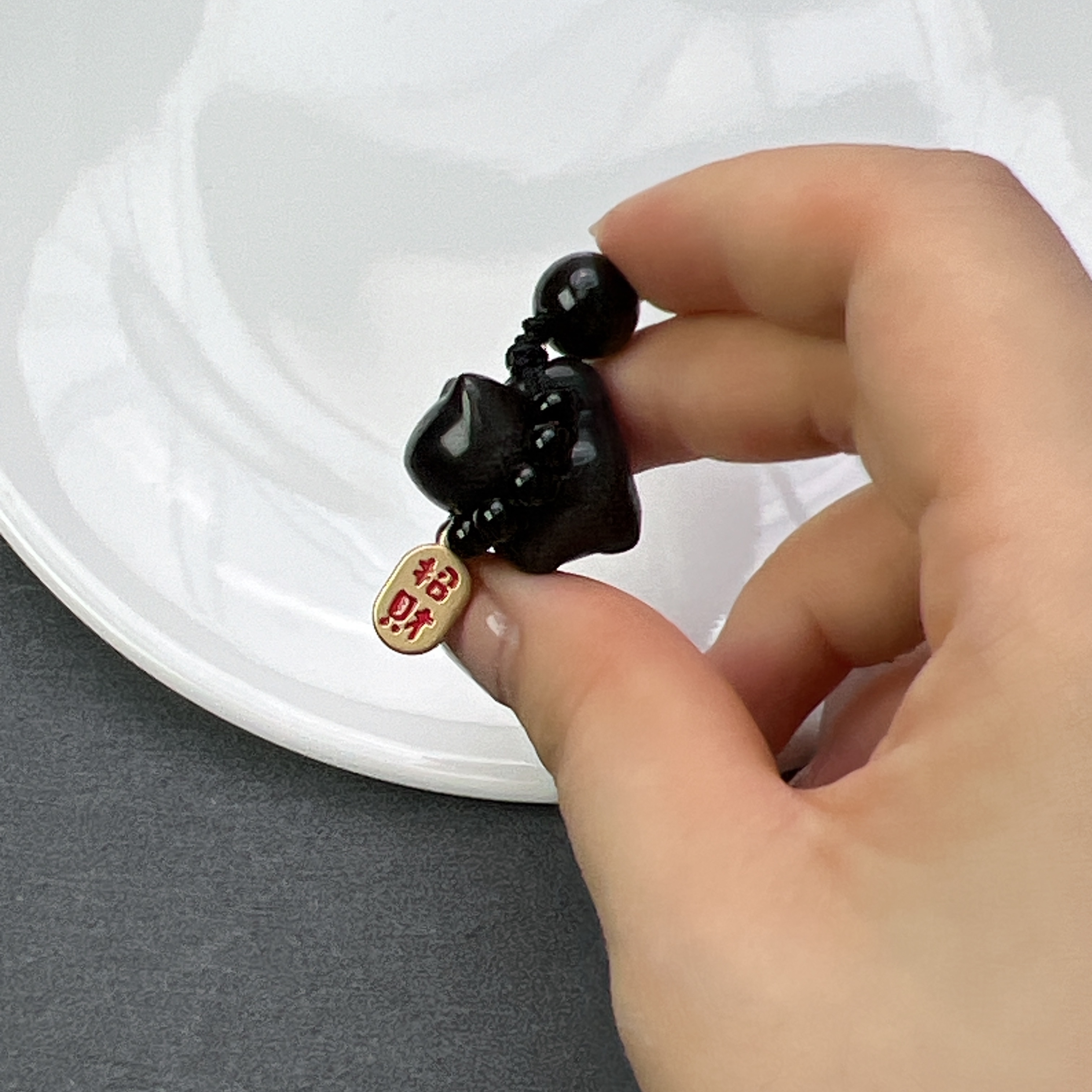 银曜石猫猫挂件     