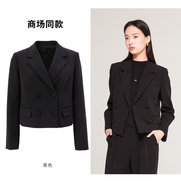 新款短款双排扣时尚西服外套春秋适用