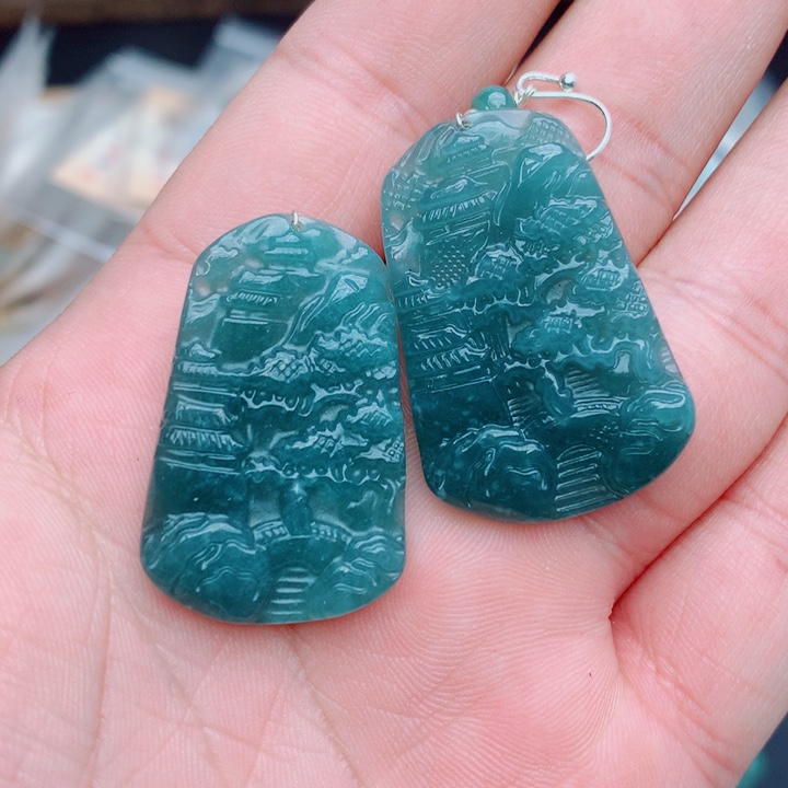 银S925镶嵌翡翠耳饰