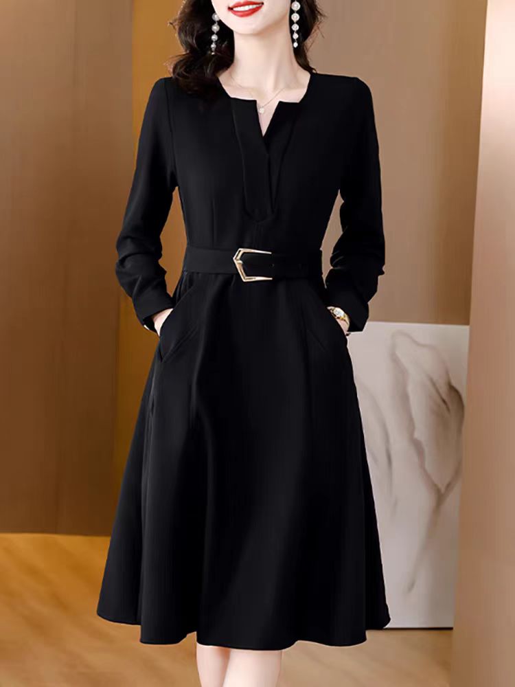 87362#2025年新款爆款中长款气质时尚洋气连衣裙+腰带
