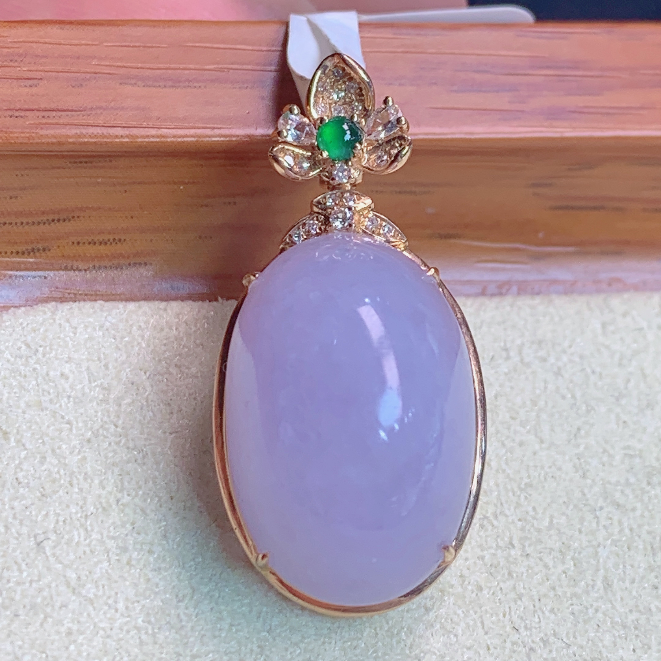 天然缅甸A货翡翠18k金紫罗兰蛋面吊坠j整体24.2裸石18.8/13/9.2mm